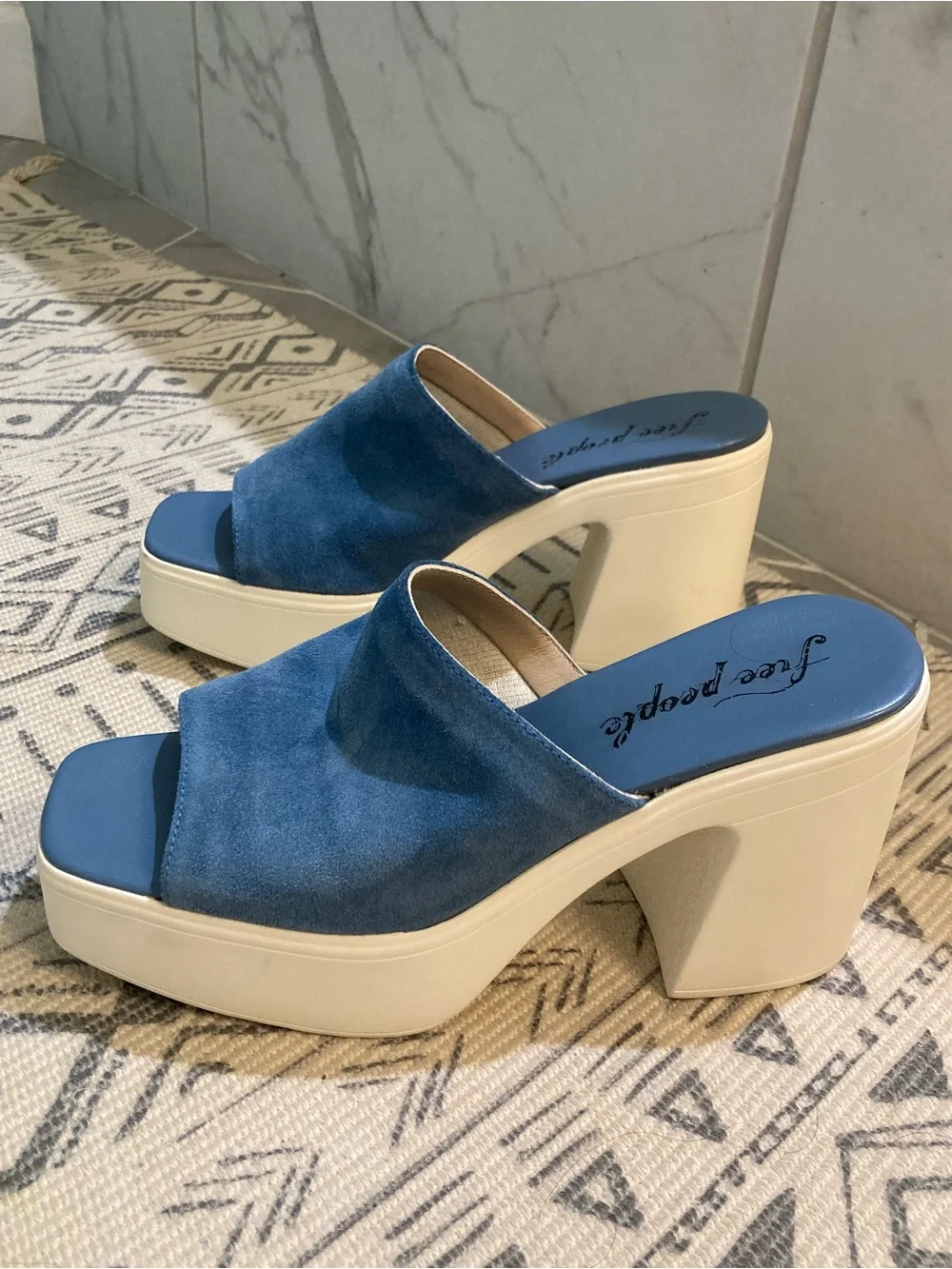 Free People Zoe Blue Suede Slip On Platforms Sz 40
